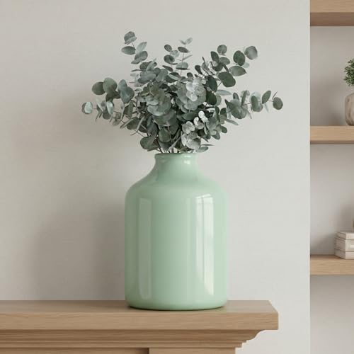 Sunddo Green Ceramic Vase for Centerpieces, 8 Inch Modern Decorative Vase for Pampas Grass, Minimalist Flower Vases Home Decor, Dining Room, Fireplace Decor, Living Room, Easter Table Decoration - color: Light Green, size: 8 inch