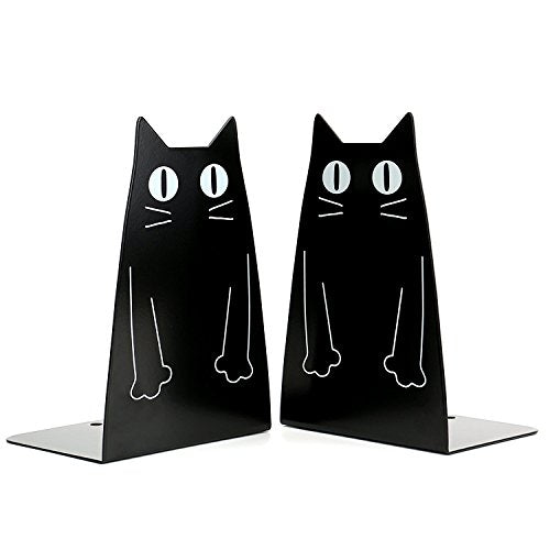 TOBSON Cute Cat Heavy Duty Bookend Nonskid Bookends Art Decoration,A Pairs(Black) - color: Black