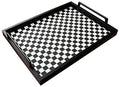 MCBZ Living Room Coffee Table Decorative Tray, Food Service Tray, Leather Ottoman Tray,with Metal Handles 16.5 x 12.6 in (Black and White Grid) - color: Black/White Checkerboard