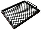 MCBZ Living Room Coffee Table Decorative Tray, Food Service Tray, Leather Ottoman Tray,with Metal Handles 16.5 x 12.6 in (Black and White Grid) - color: Black/White Checkerboard