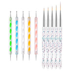 Nail Dotting Tools Kit - 10 Pcs, 5 Double-end Tools, 5 Nail Liner Brushes - color: c-10pcs