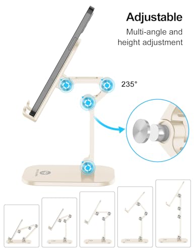 OCYCLONE Phone Stand, Adjustable Height and Angle Foldable Cell Phone Stand Holder for Desk, Taller iPhone Stand Compatible with 4.7"-13" Smartphones iPad Tablet, Beige - color: Beige