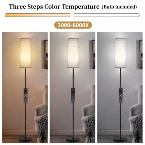 Floor Lamp for Living Room, Modern Standing Lamps with Lampshade, Minimalist Tall Lamp with Chain Switch for Living Room, LED Bulb Included (Beige Shade-Remote Bulb) - color: Beige Shade-Remote Bulb