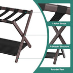 Smuxee Brown Bamboo Luggage Rack for Guest Room, Foldable Suitcase Stand with Storage Shelf, Easily Assembled Luggage Stand with 5 Nylon Straps for Guest Room Bedroom Hotel - color: Brown 1PCS