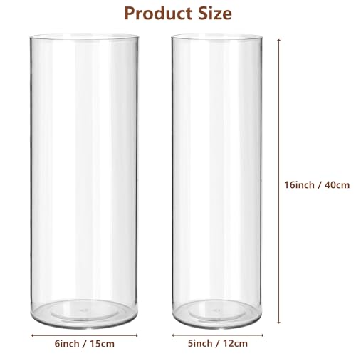 2 Pack Acrylic Cylinder Vases, Non-breakable Vase for Centerpieces, 16 inch Tall Clear Flower Vase Bulk Floating Candle Holder for Wedding Table Home Decor and Party - size: 2 Pack(5''W x 16''H & 6''W x 16''H)