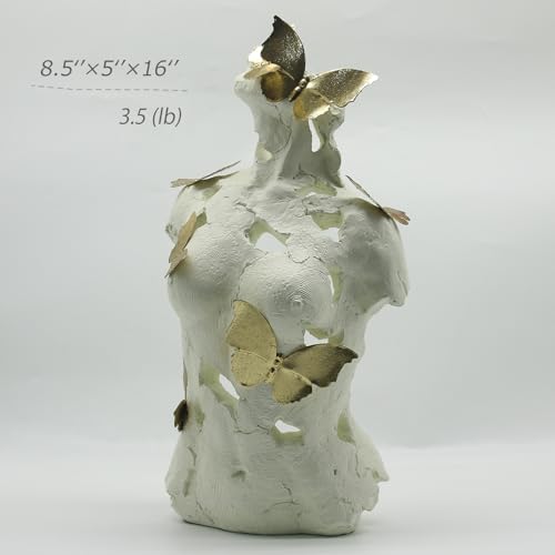 Lukitas Abstract Female Bust with Butterflies Sculpture, Aphrodite Statue, Body Figurine Art Decor, Beauty of Defects, Greek Goddess Bust Ornament for Office Living Room Desk Shelf, Beige, Resin 16" - color: Beige