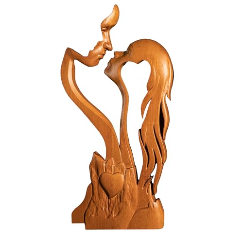 BGCOPPER Wooden Kissing Couple Ornament, Abstract Couple Portrait Sculpture Romantic Love Statue Decor Gift for Women Anniversary Valentine Wedding - 10 Inch - color: Wood, size: 10 Inch