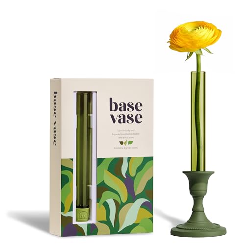 Base Vase (3-Pack) - The Bud Vase that Fits in Taper Candle Holders | Create Floral Arrangements for Tablescapes, Centerpieces, Weddings and Home Decor (Green) - color: Green