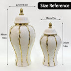 Ginger Jar, White Gold Ceramic Vase Large Handmade Porcelain Vases with Lid, White Gold Decorative Flower Vase for Home, Living Room, Weddings, Centerpieces (18in with Lid) - size: A-Gold-Large