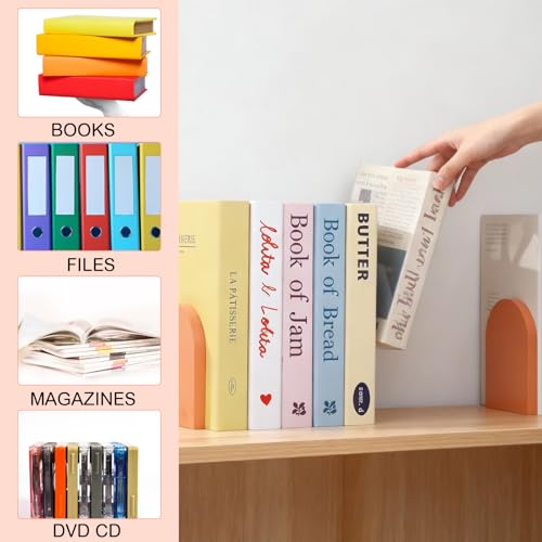 Honoson 4 Pcs Boho Wood Bookends Back to School Sage Green Wooden Book Stands Decorative Non Skid Book Stoppers for Books Cds Videos Albums Office Desktop Shelves (Orange) - color: Orange