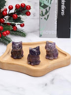 Jovivi 1.5" Amethyst Cystal Cat Statue Natural Stone Carved Cute Pocket Sitting Cat Figurines Sculpture Home Desk Christmas Decorations Gifts - color: Purple - Amethyst Crystal