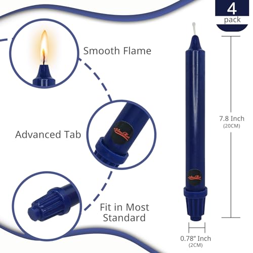 NJAO HOO Indigo Candlesticks 8 Inch Unscented Taper Candle Dripless Handmade Colored Candles for Home Decor Dinner Table Kitchen and Bedroom, 4 Pack - color: Navy, size: 8 In