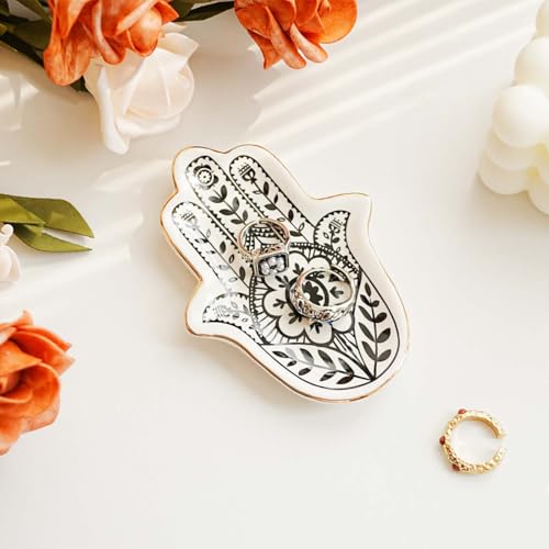 Gifts For Women Hand Ceramic Jewelry Dish Tray, Vanity Ring Dish Ceramic Jewlery Trays Trinket Ring Holder,Room Decor Aesthetic,Decorative Vanity Key Tray (Hand) - style: Hand