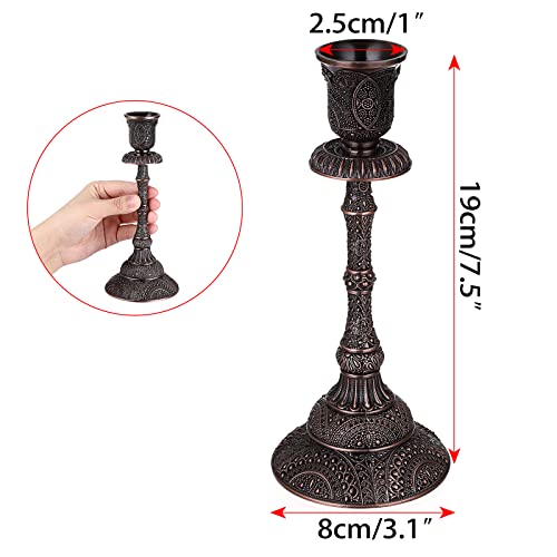 OwnMy Set of 2 Vintage Taper Candle Holders Tall Metal Taper Candlestick Holders, Elegant Taper Candle Stands Red Bronze Taper Candelabra Set for Dining Table Centerpieces Wedding Candlestick Decors - color: Red Bronze