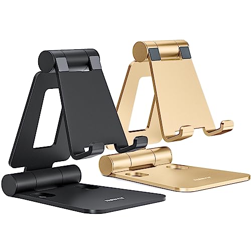Nulaxy 2 Pack Dual Folding Cell Phone Stand, Fully Adjustable Foldable Desktop Phone Holder Cradle Dock Compatible with Phone 16 15 14 13 12 Pro Xs Xs Max Xr, All Phones, Black&Gold - color: F-Black & Gold