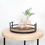 Stratton Home Decor Metal and Wood Round Tray | Wooden Coffee Table Tray Decor for Empty Table Surfaces | Decorative Round Serving Tray with Handles