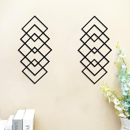 DUOOLN Large 2Pcs Abstract Metal Wall Art Decor, Black Modern Geometric Hanging Sign, Minimalist Single Line Décor Sculptures, Living Room Bedroom Bathroom Office Farmhouse Decoration-17.32 x 9.6 in - color: Black - Geometry 2 pcs, size: 17.32 x 9.6 in /4