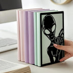 Peacoblue Metal Bookends for Shelves, Modern Decorative Heavy Duty Study Book Ends Stoppers for Office, Desk, Shelf, Room 5.3"x4.3"x7.9" Cast Iron Simple Tall Bookends 1 Pair (Aliens) - style: Alien