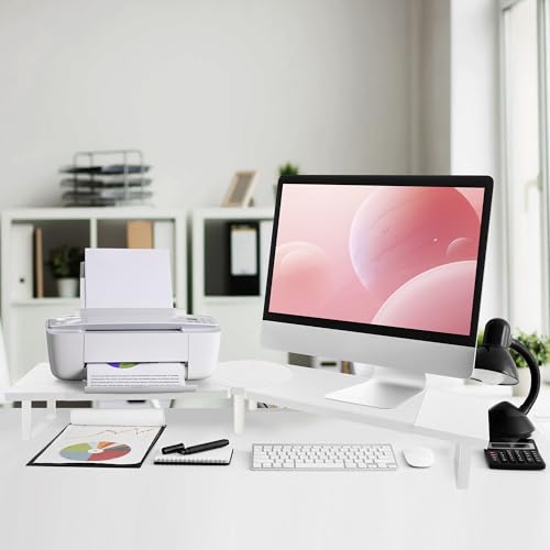 Across-Star Dual-Monitor Stand for Desk - Large Adjustable Length and Angle Riser for 2 Monitors, Double Computer Desktop Organizer, Shelf for TV, Laptop, Printer - color: White, size: 30.3-40.5‘’L*9.45‘’D*4.9‘’H