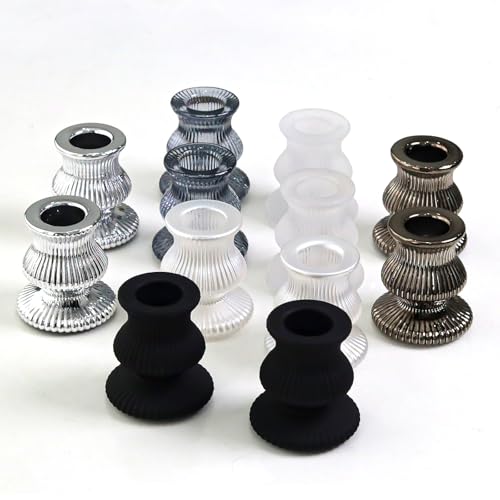 WDHODEC Black White Candlestick Holders 12PCS Glass Taper Candle Holders for Table Centerpiece Colorful Candle Sticks for Wedding, Party and Festival Decoration - color: Black&white