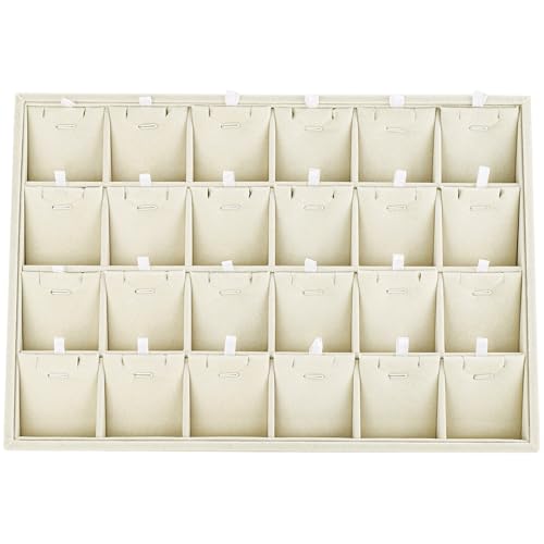 Mornajina 24 Grids Stackable Jewelry Tray Organizer with Removable Dividers, Velvet Jewelry Display Tray for Earrings Necklaces Bracelet Rings Display Showcase - Light Khaki - color: Light Khaki