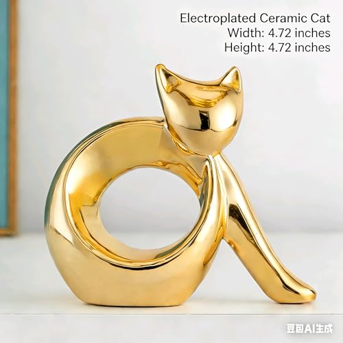Abstract Golden cat Statues Home Decor, Ideal Decor for Home, Office, or Café. Perfect for Shelf, Living Room, or Desk Display Unique Gift for Cat Lovers & Art Collectors - style: Antique