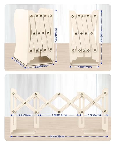 Honagu Adjustable Bookends, Metal Book Ends for Shelves Heavy Book, Desk Magazine File Organizer for Home, Office, Books, Papers, Extends up to 19 inches (Beige) - color: Beige