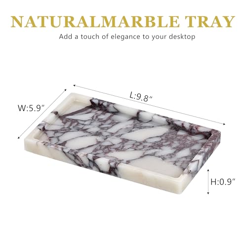 Luxury Viola Marble Tray, 9.8"x5.9" Marble Vanity Tray for Countertop Bathroom Kitchen Dresser, Natural Stone Tray for Jewelry Perfume Home Decor, Decorative Catchall Tray - color: Calacatta Viola, size: 9.8" x 5.9" x 0.9"