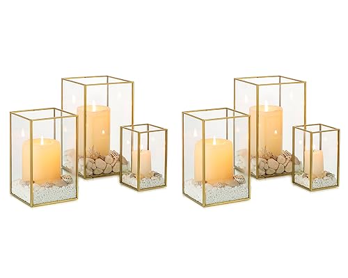 NUPTIO Hurricane Candle Holder Centerpieces: 6 Pcs Decorative Glass Candles Lantern with Gold Metal Frame Modern Pillar Candle Holders for Wedding Thanksgiving Anniversary Decor 8.1 & 6.5 & 4.7 inch - color: Gold, size: 8.1 & 6.5 & 4.7 inch H - 6 Pcs