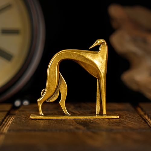 Retro Handcrafted Cubist Artistic Dog Sculpture - 100% Solid Brass Muscular line Front and Elegant Back Design | Collectible Modern Art Decoration | Finishing Touch for Home and Office Scenes - style: Artistic Dog