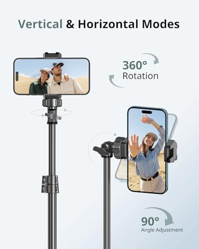 SENSYNE 62" Phone Tripod & Selfie Stick, Extendable Cell Phone Tripod Stand with Wireless Remote and Phone Holder, Compatible with iPhone Android Phone, Camera - color: Black, size: 62-inch