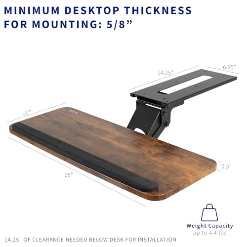VIVO Adjustable Computer Keyboard and Mouse Platform Tray, Ergonomic Under Table Desk Mount Drawer Underdesk Shelf, Rustic Vintage Brown, MOUNT-KB03N - color: Vintage Brown, size: 25"