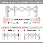 OMEYA 2PCS Adjustable Metal Bookends, Heavy Duty, 2 Dividers, Nonslip, Extends up to 19 inches (White) - color: White, size: 2PCS