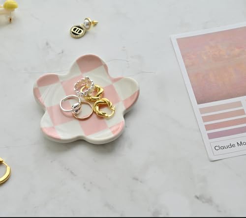 Preppy Teen Girls Gifts - Trendy Pink Room Decor, Checkered Jewelry Tray - style: Pink Checkered