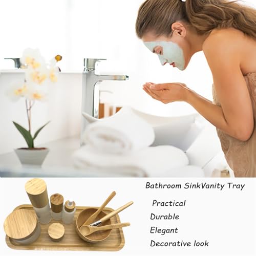 Wood Vanity Tray, Bathroom Counter Solid Bamboo Organizer, Toilet Tank Top Wooden Serving Plate for Dinner Tea Coffee (Natural Bamboo Color, 14 x 5.9 inch) - color: Natural Bamboo Color, size: 14" x 5.9" x 0.8"
