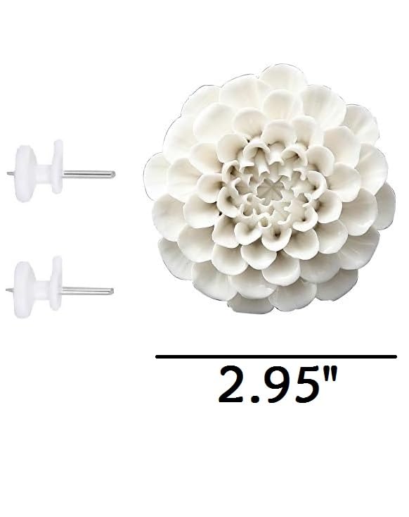 Ceramic Flower Wall Art, Artificial 3D Handmade Porcelain Flower Wall Hanging Sculpture Decor for Home Office (White, Paeonia Lactiflora, 2.95") - color: White,Paeonia lactiflora，2.95"