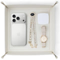 VLANDO Valet Tray,Nightstand Organizer Vanity Catchall Holder for Dresser Desk Storage Bedside, Travel PU Leather Jewelry Key Bowl Coin Watches and Candy Entryway Tray - Large, Beige - color: Z.Beige
