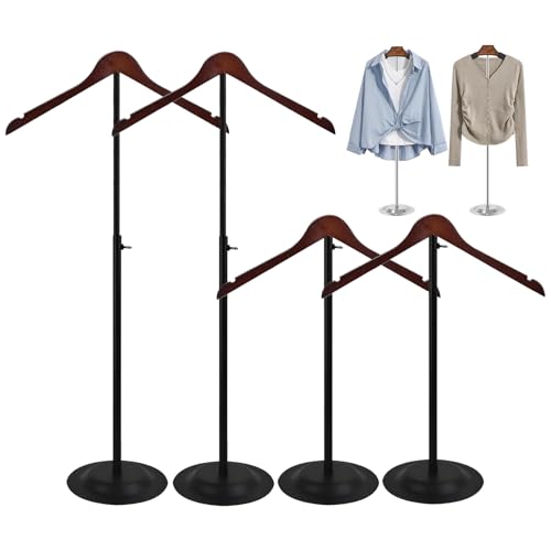 4 Pack T Shirt Display stand, Adjustable T shirt Shoulder Stand for Vendor Portable Hanging wooden Clothes Rack for Clothing Dress Jacket Coat Retail 17-31 Inch, Black - color: Black