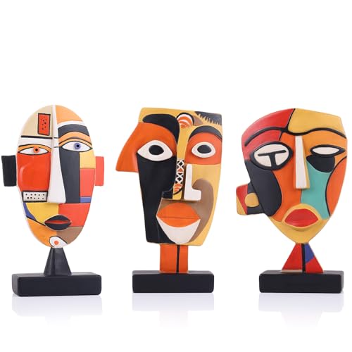 5.9” Resin Abstract Coffee Table Sculptures, Handcrafted 3 PCS African Art Tribal Figurines Weird Art Decor, Modern Design African Statues for Home, Office, Living Room, Bookshelf, Cabinets Accent - size: Small