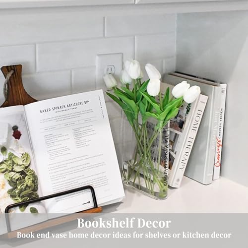 Puransen Clear Book Flower Vase - Floral Bookshelf Decor, Acrylic Flower Holder & Space-Saving Organizer, Modern Home Office/Study Desk Minimalist Aesthetic (Not Including Flowers) - color: Clear - B