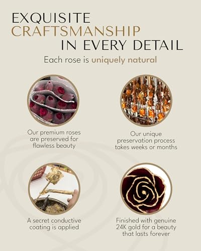 Forever Rose Hand-Dipped in 24K Gold, Garnet-Inspired January Birthstone with Sparkles, Real Rose in Luxury Gold Gift Box & Glass Vase – Perfect Ready to Gift for January Birthday or Any Occasion - color: January Garnet