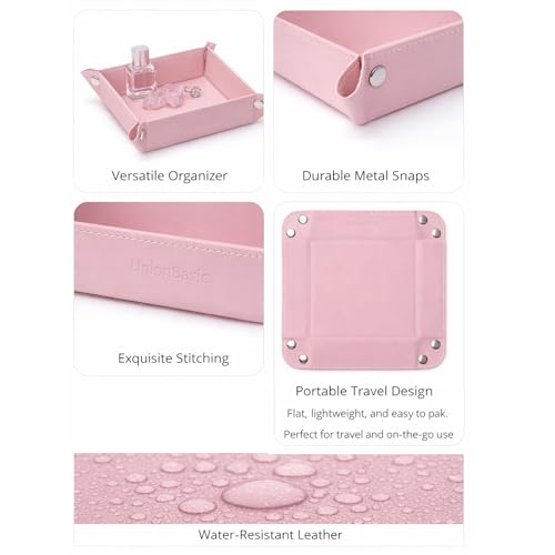 UnionBasic Small Valet Tray, Jewelry Tray for Rings Watches Earrings, Entryway Catchall Caddy for Coins Keys Change, Nightstand Bedside Valet Holder, Trays for Electronic Gadgets, Candy Pink - color: Candy Pink, size: 5.4" x 5.4" x 1.6"