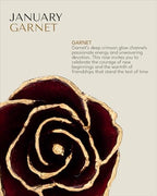 Forever Rose Hand-Dipped in 24K Gold, Garnet-Inspired January Birthstone with Sparkles, Real Rose in Luxury Gold Gift Box & Glass Vase – Perfect Ready to Gift for January Birthday or Any Occasion - color: January Garnet