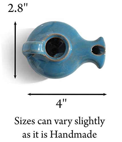 Herodian Blue Glazed Oil Lamp with Handle – Authentic Biblical Clay Candle Holder Replica from The Holy Land - Handmade Judaica & Christian Faith Gift with Certificate of Authenticity - color: Herodian - Biblical Blue Glazed