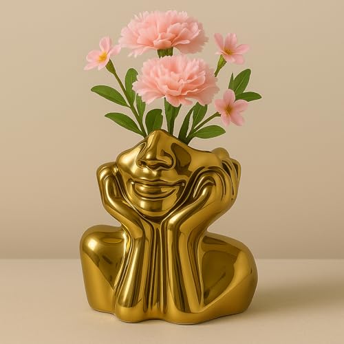 Face Vase Unique Ceramic Vase for Room,Office,Home Decor,Gold,Set - style: Gold-Set