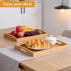 2-Pack Bamboo Serving Trays with Handles, 16" and 13", Decorative Food Tray Set for Breakfast, Coffee, Tea, Snacks, Ideal for Coffee Table, Ottoman, Living Room & Kitchen - style: 2 PACK-Square-16" X 11"