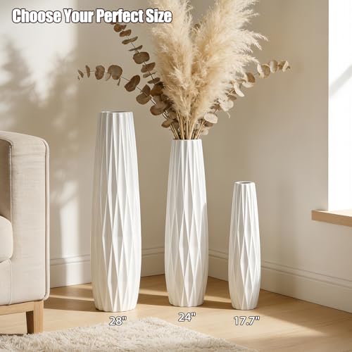 Ceramic White Tall Floor Vase, 24" Large Vase, Decorative Flower Vases for Pampas Grass Modern Home Decor Living Room Office Bedroom Kitchen Wedding Centerpieces Farmhouse Décor - color: Ten Stripes, size: Height-24 Inch