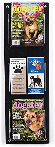 Displays2go Tiered Magazine Holder for Wall, 3-6 Adjustable Pockets, Frameless Acrylic - Black (2RP3BLK) - color: Black, size: 3 Pockets