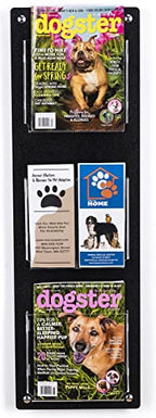 Displays2go Tiered Magazine Holder for Wall, 3-6 Adjustable Pockets, Frameless Acrylic - Black (2RP3BLK) - color: Black, size: 3 Pockets