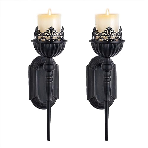 Gothic Wall Sconce Candle Holder (Set of 2) Black Crown and Scepter Design Wall-Mount Metal Candle Holders Hanging Iron Wall Candle Sconce Holder for Living Room, Bathroom, Dining Room - color: Crown Sconce - Standard